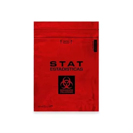 2-Pocket Zip-Closure Biohazard Specimen Bags 8" x 10" Opaque Red - STAT