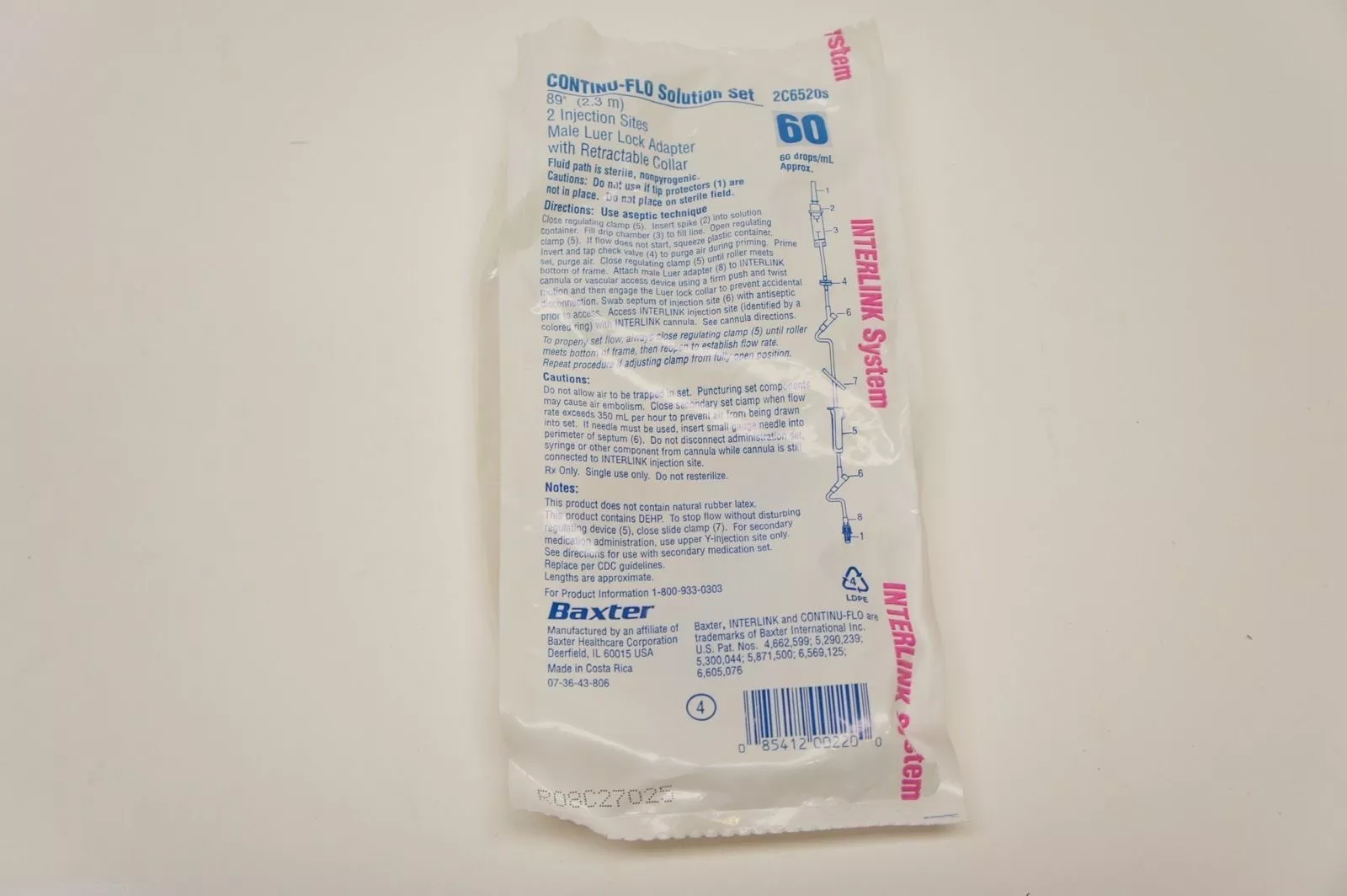 2C6520S ~ Baxter 2 Injection Sites Male Luer Lock Adapter 89in. 60mL ~ Lot of 2
