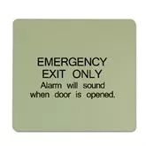 6" x 6" Dark Grey on Alfalfa Plaque with Rounded Corners EMERGENCY EXIT ONLY Alarm will sound when door is opened