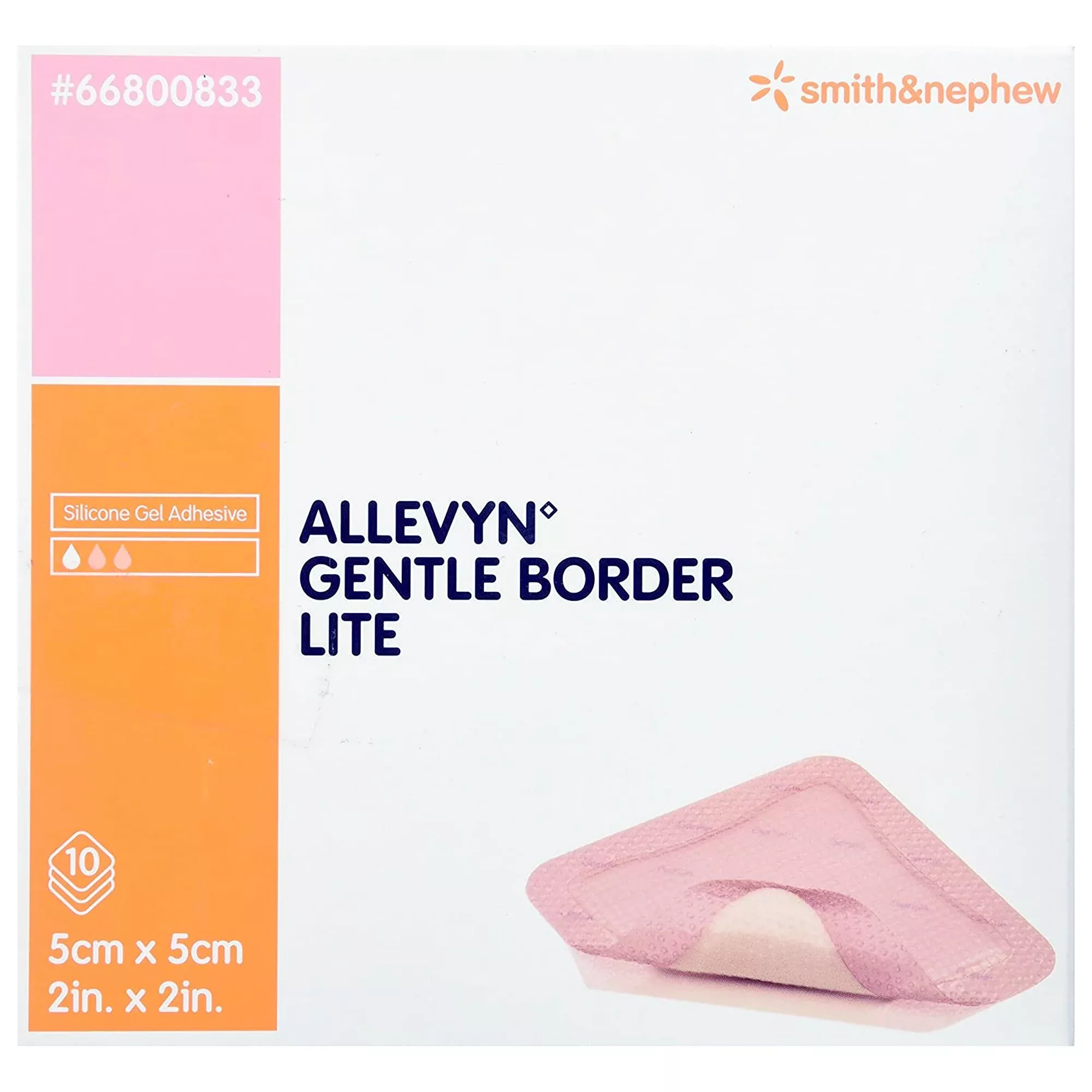 Allevyn Gentle Border Lite Thin Silicone Foam Dressing, 5 x 5 cm (2" x 2")