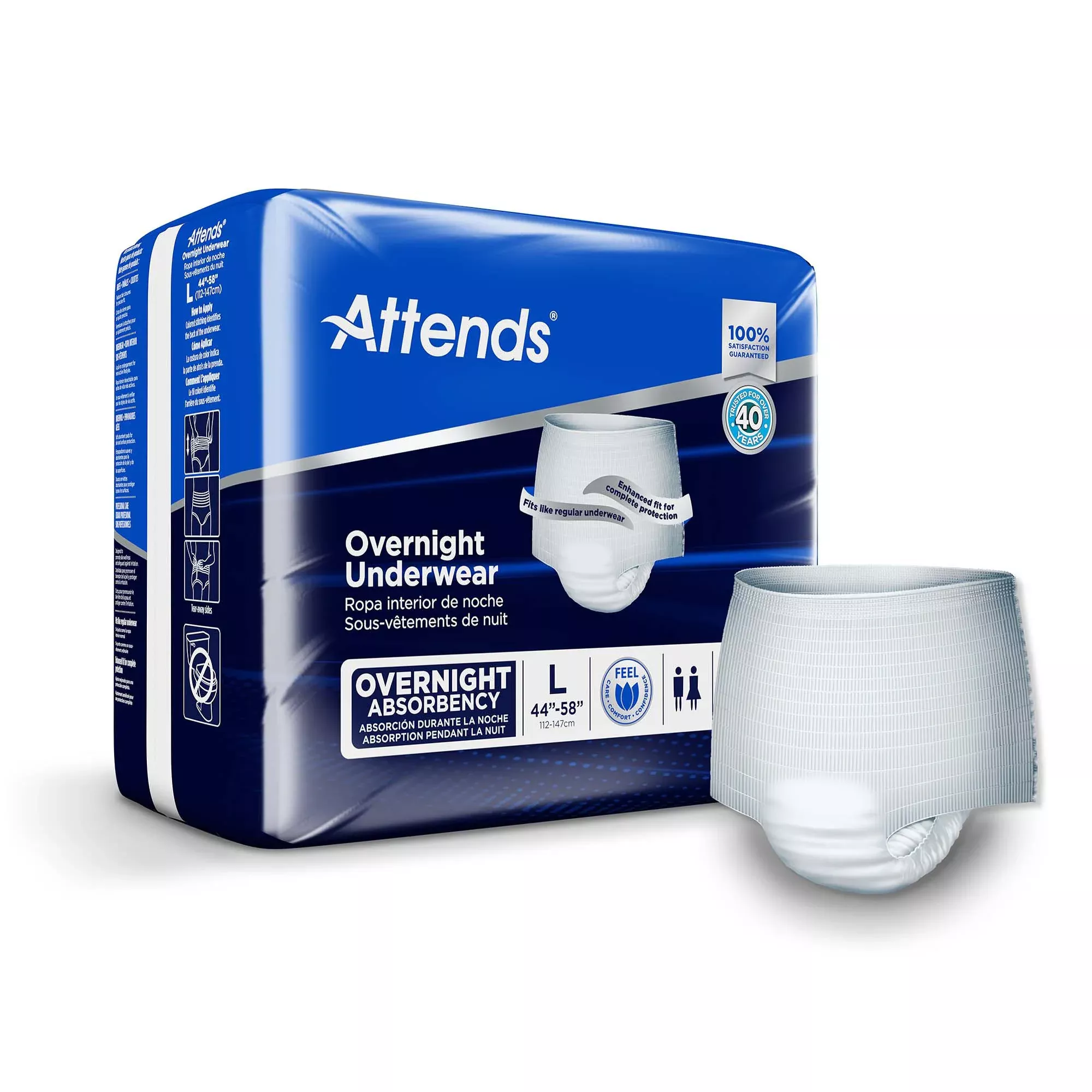 Attends Overnight Underwear with Extended Wear Protection, Large