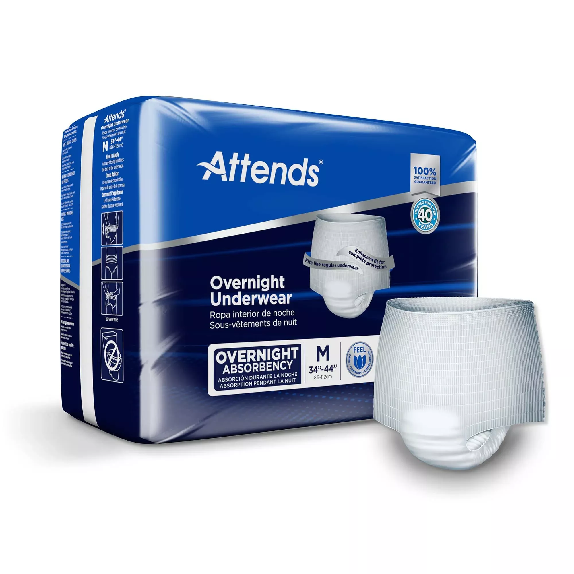 Attends Overnight Underwear with Extended Wear Protection, Medium
