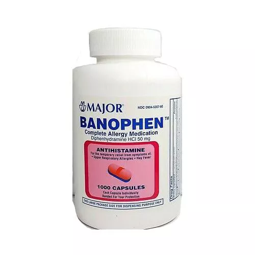 Banophen Allergy Relief Diphenhydramine HCl 50 mg Strength Capsules