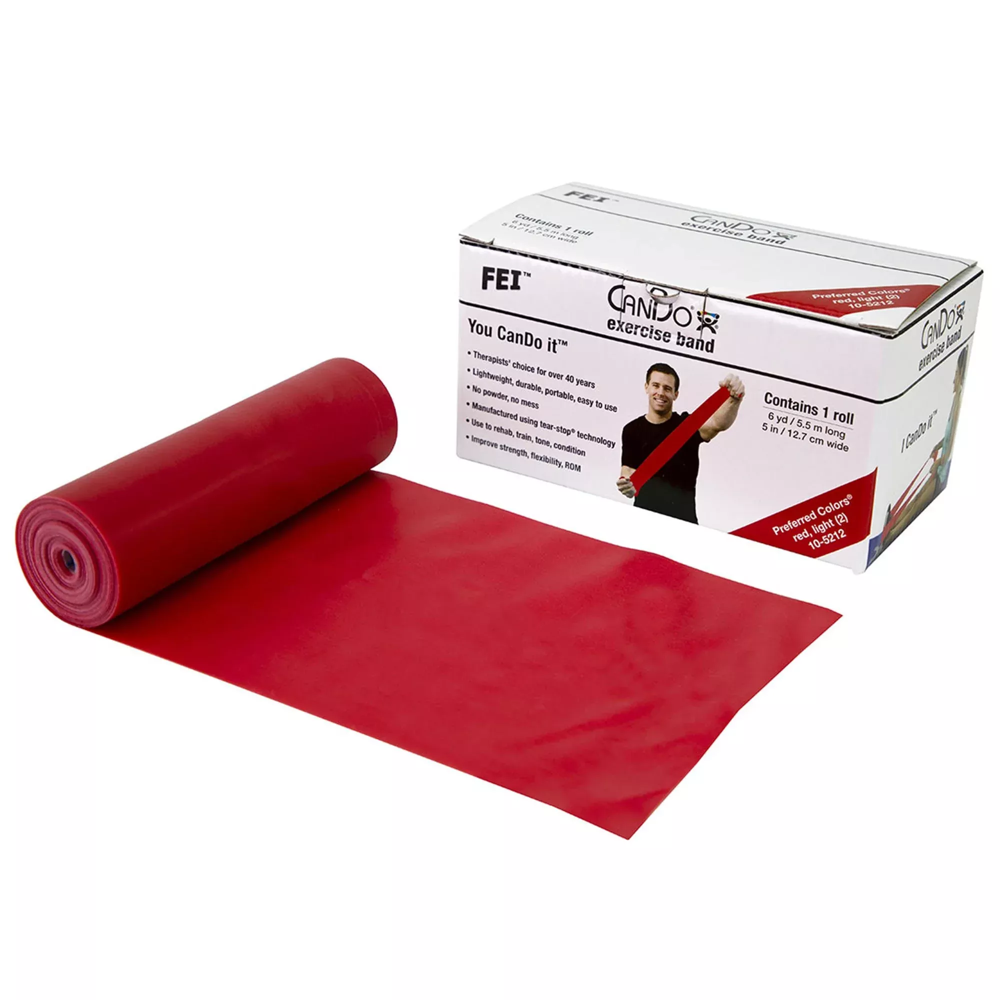 CanDo Low Powder Exercise Resistance Band, Red, 5" x 6 Yard, Light Resistance