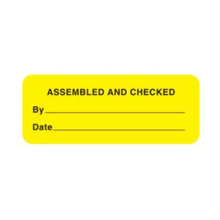 Checked/Inspection Labels Assembled and Checked" - FL Yellow - 2.25"W x 0.88"H