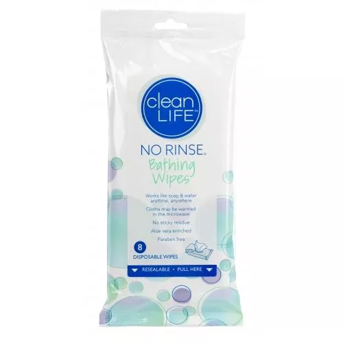 cleanLIFE No-Rinse Bathing Wipes, Alcohol-Free 8" x 8"
