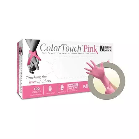 Colortouch Pink Powder Free Latex Exam Gloves Medium
