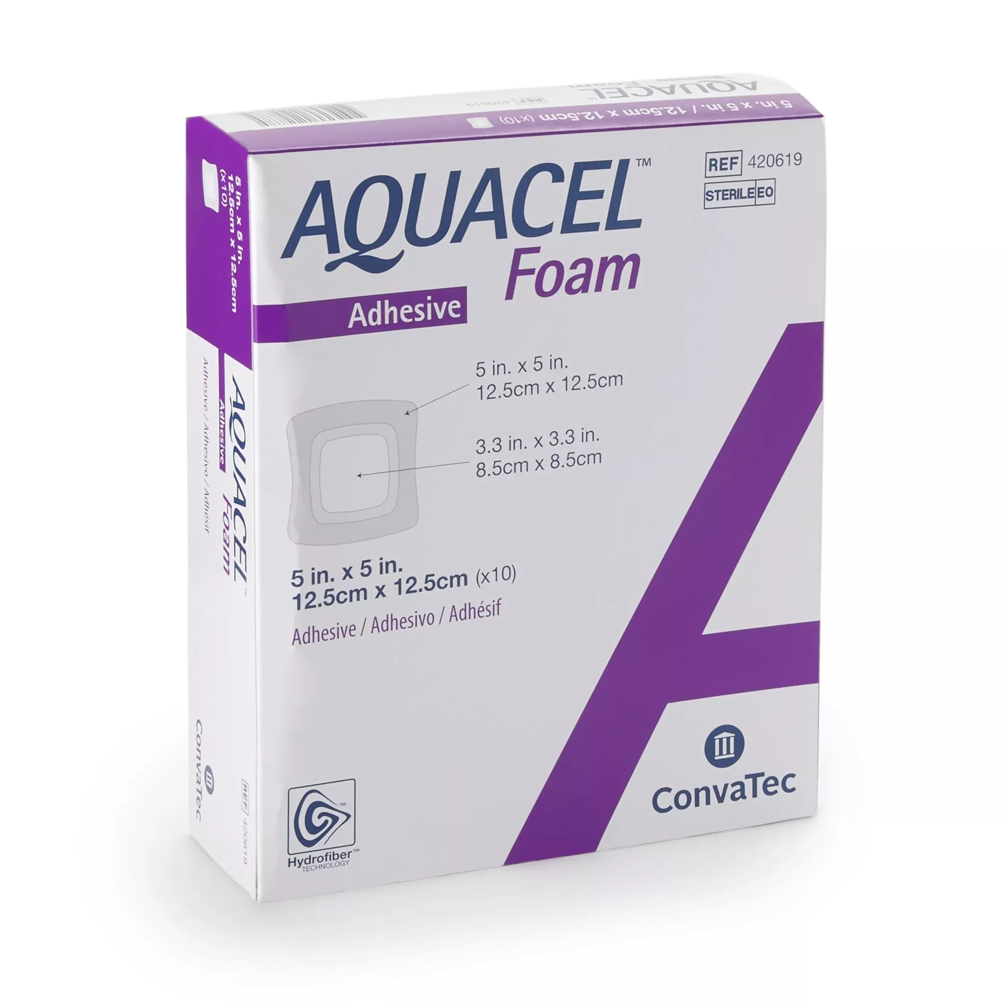 Convatec 420619 Aquacel Silicone Adhesive with Border Silicone Foam Dressing, 5 x 5 Inch