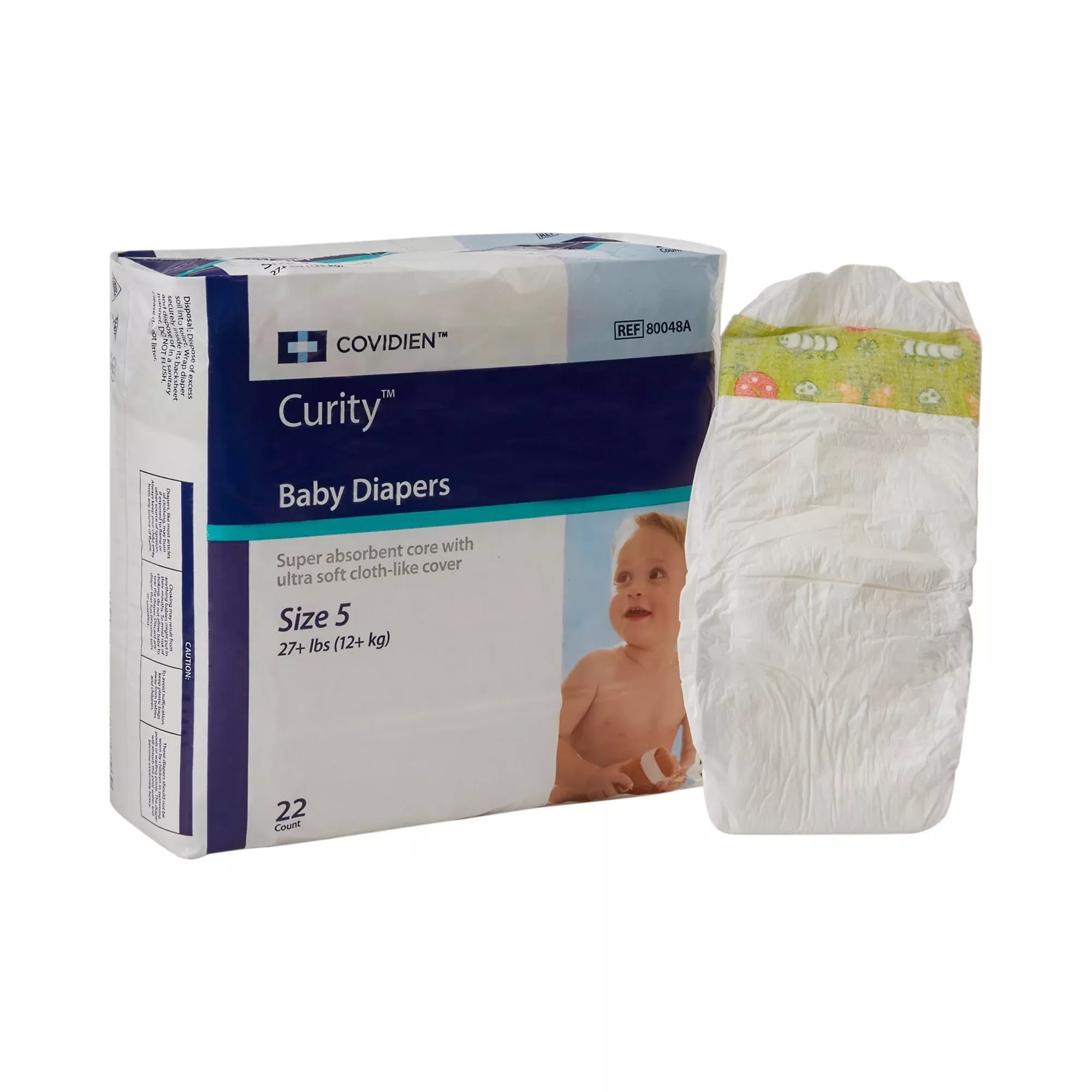 Curity™ Unisex Baby Diapers, Heavy Absorbency, Disposable, Size 5, 27+ lbs