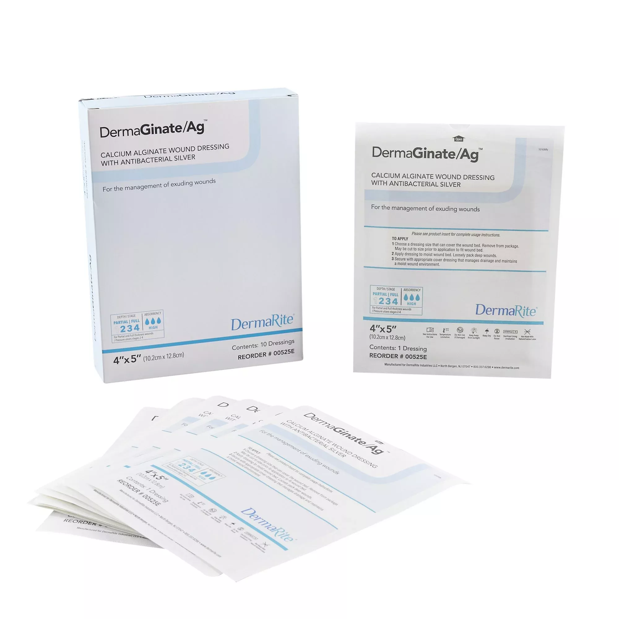 DermaGinate 00525E Ag™ Silver Alginate Dressing, 4¼ x 4¼ Inch