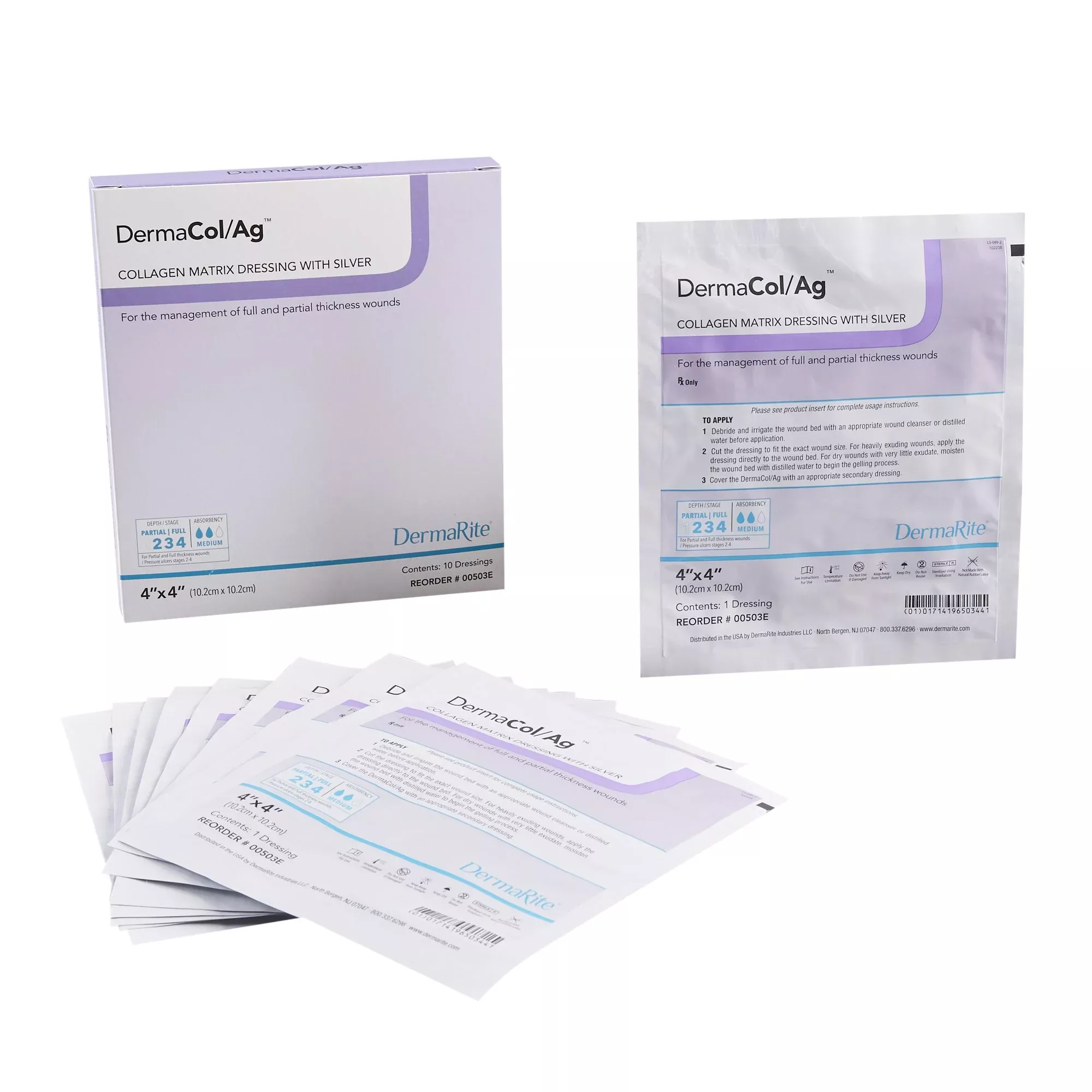 Dermarite DermaCol/Ag™ 00503E Silver Collagen Dressing, 4 x 4 Inch