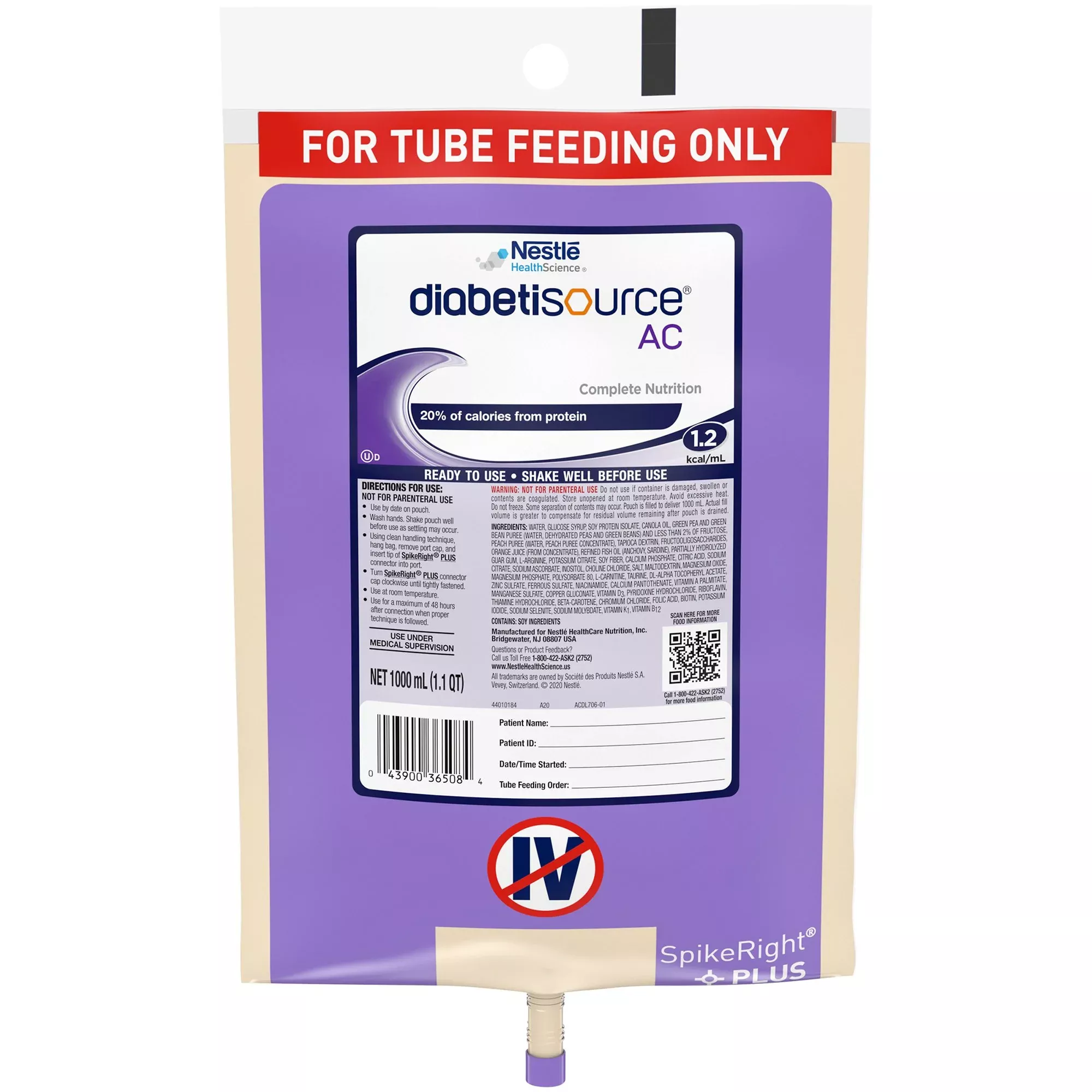 Diabetisource AC Tube Feeding Formula, 33.8 oz. Bag