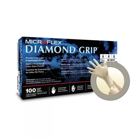 Diamond Grip Powder Free Latex Exam Gloves Medium