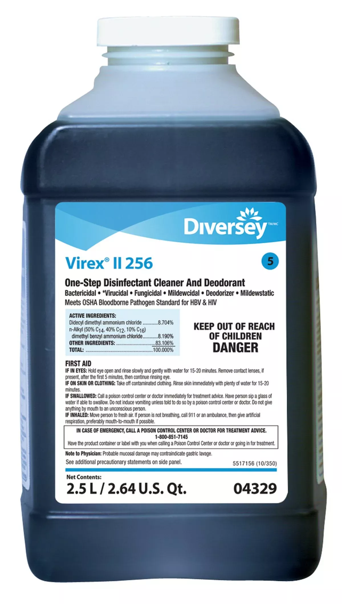 Diversey™ Virex II 256 Surface Disinfectant Concentrate, 2.5 liter