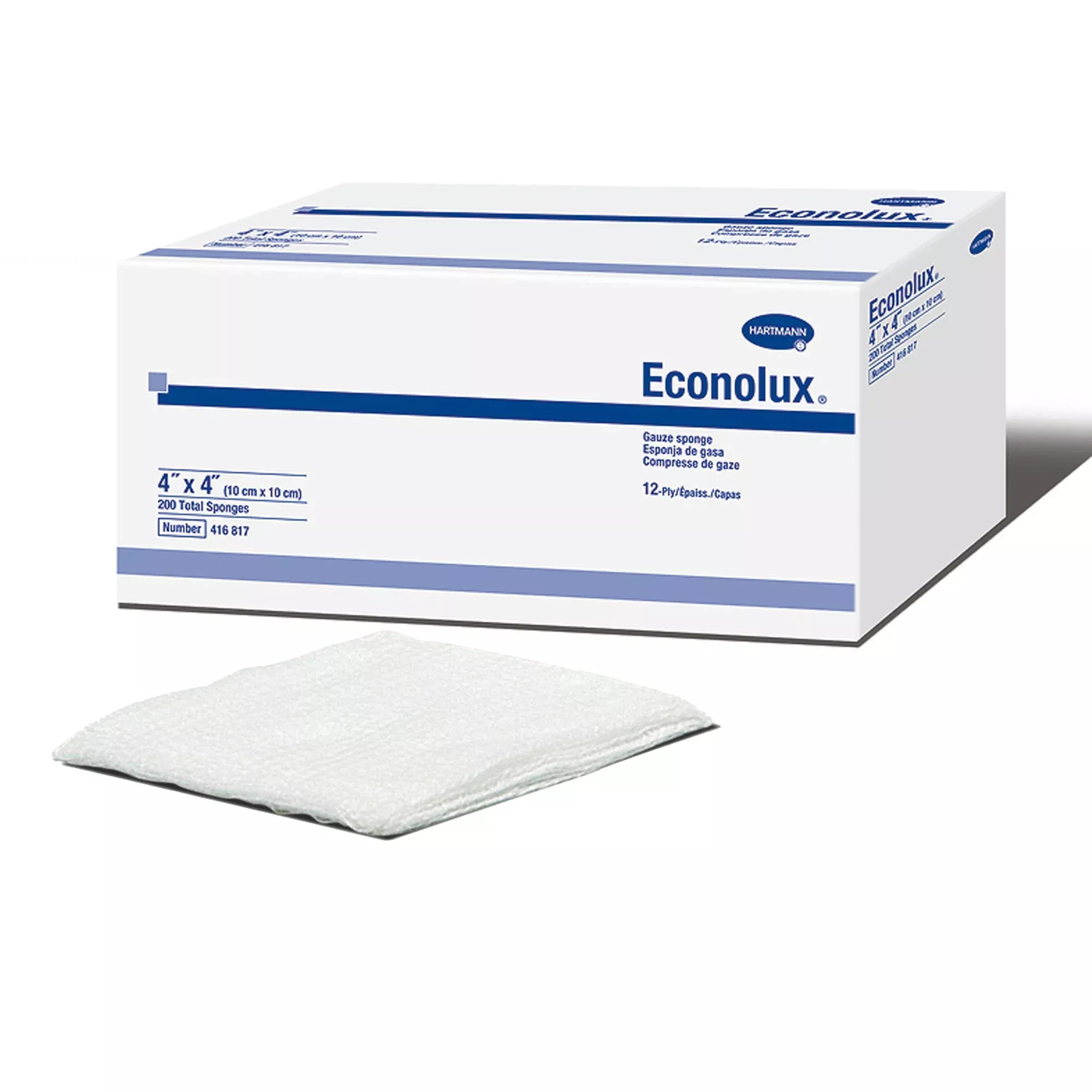 Econolux Gauze Sponge, 4 x 4 Inch, 12-Ply