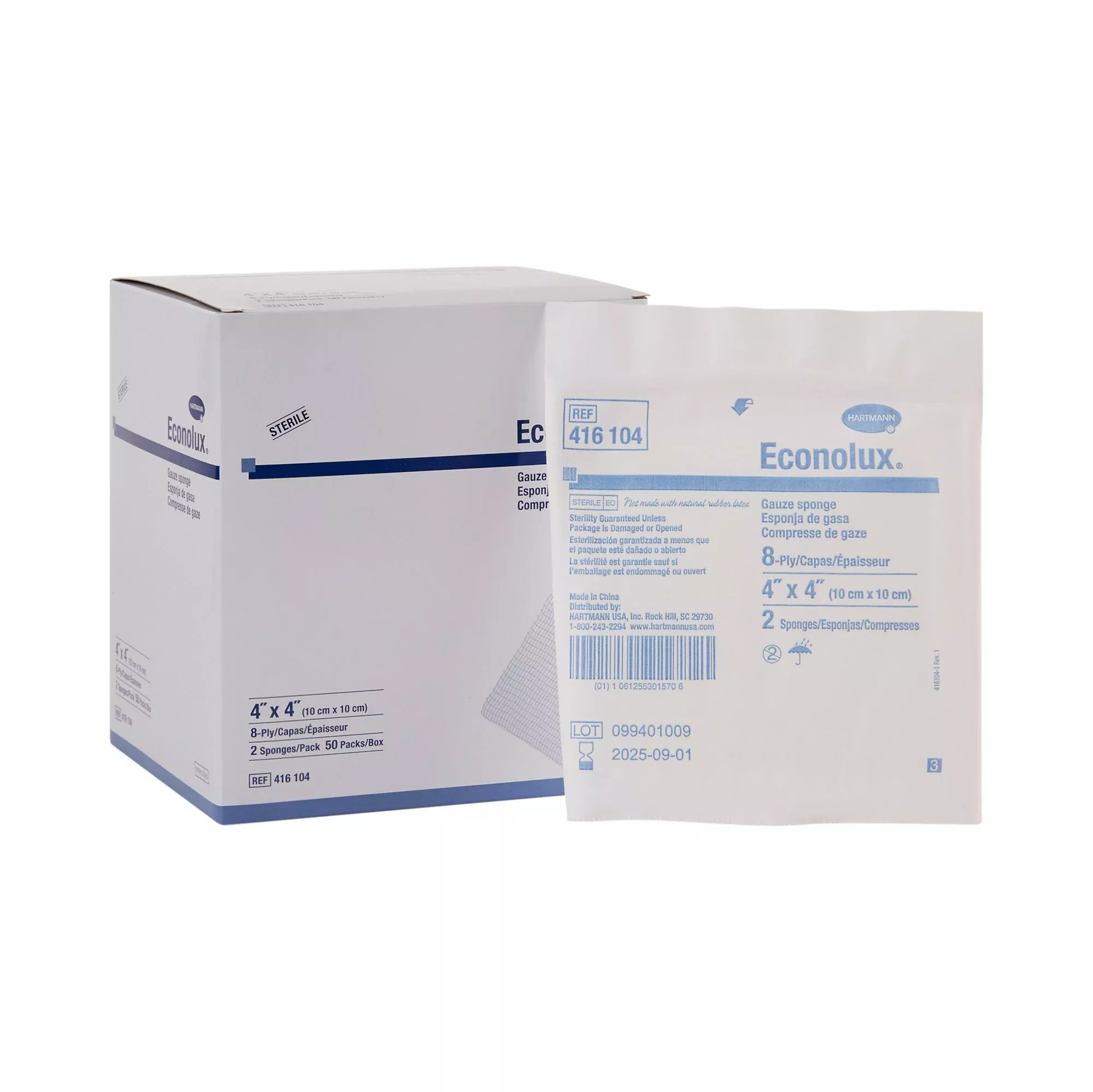 Econolux Sterile Gauze Sponge, 4 x 4 Inch, 8-Ply