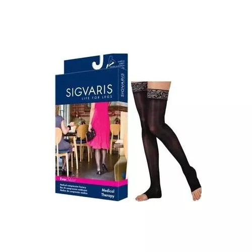 EverSheer Thigh-High with Grip-Top, 20-30 mmHg, Large, Long, Open Toe, Black