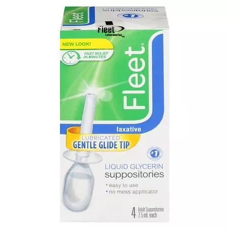 Fleet Liquid Glycerin Suppositories 7-1/2 Ml, Hyperosmotic Laxative, Disposable Applicator (Box of 4)