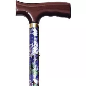 Folding Travel Cane with Fritz Handle, Mauve Floral, 33" - 37"