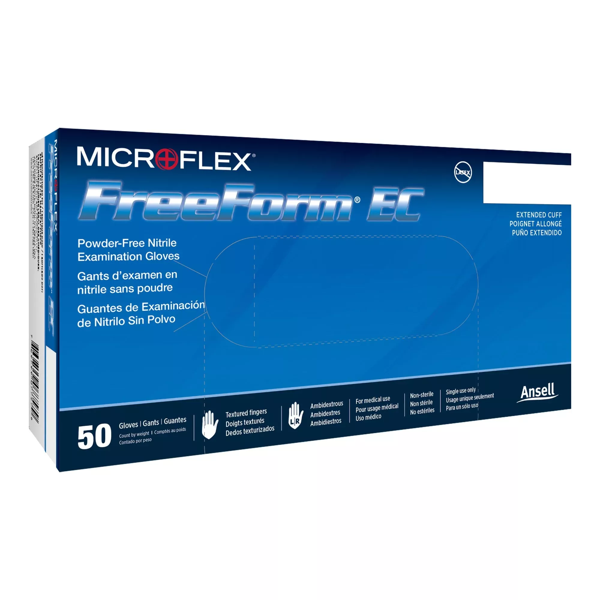 FreeForm EC Nitrile Extended Cuff Length Exam Glove, Large, Blue