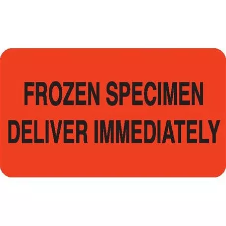 Frozen Specimen Communication FROZEN SPECIMEN DELIVER IMMEDIATELY" - Orange with black text - 1.75"W x 1"H