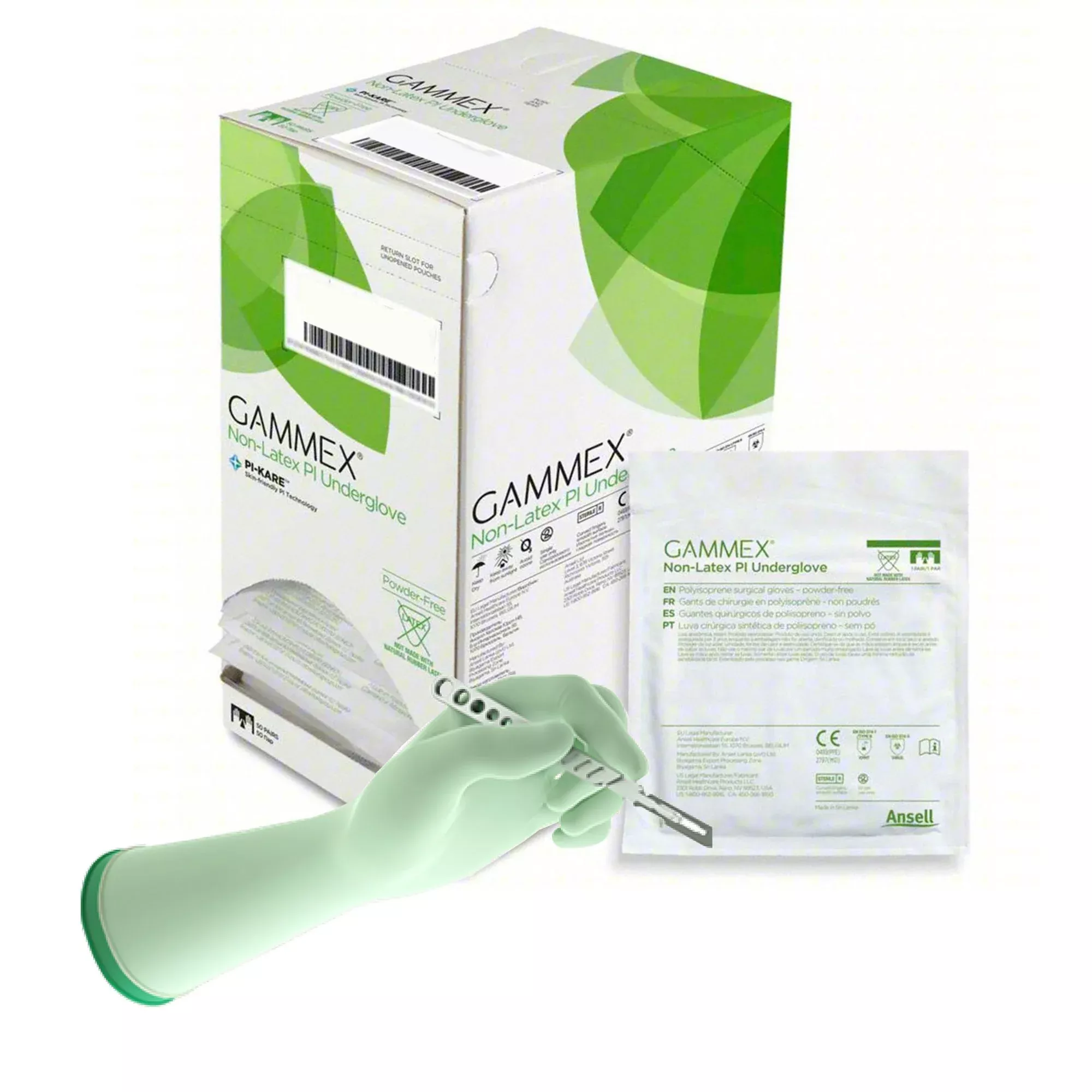 Gammex Non-Latex PI Polyisoprene Surgical Underglove, Size 7, Green