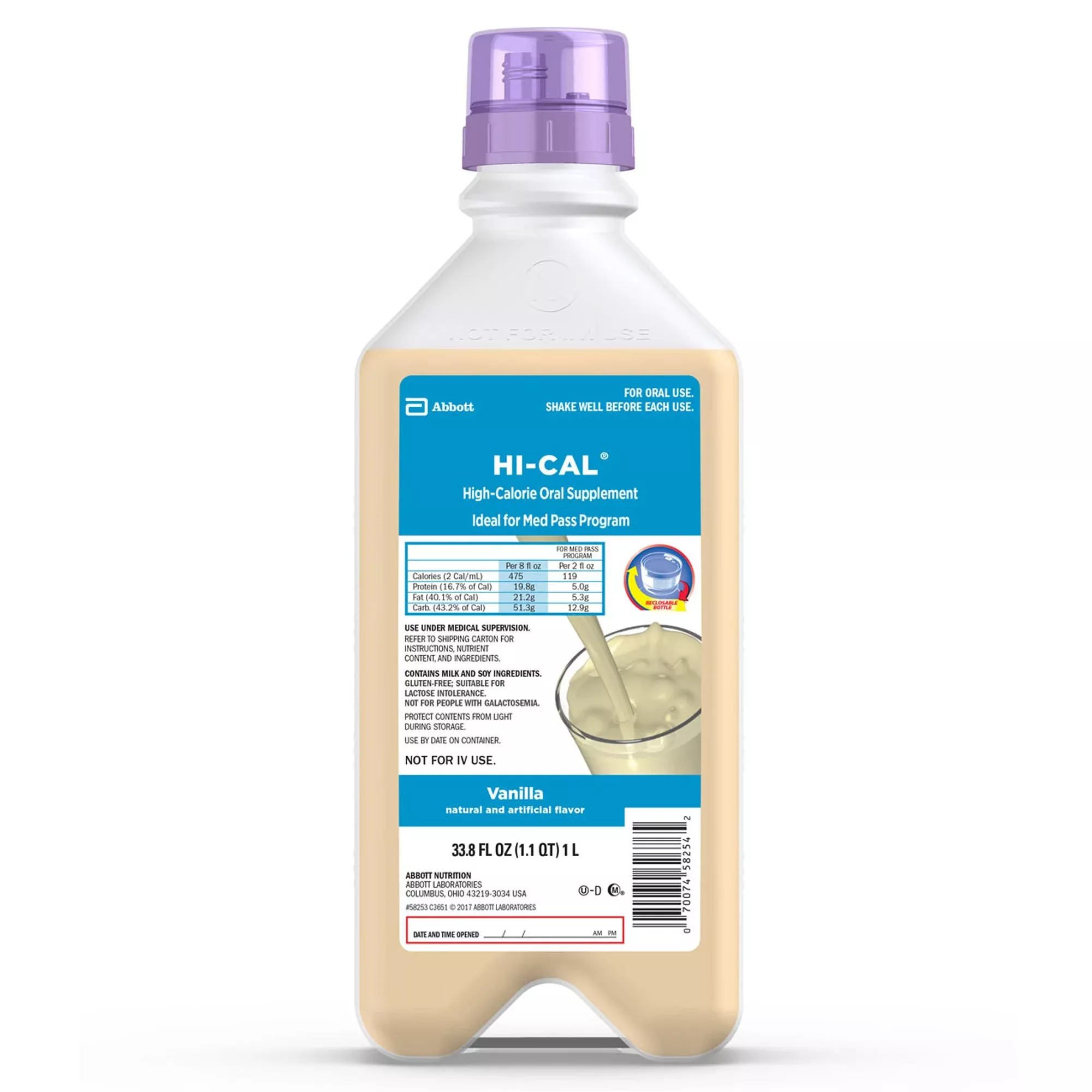 Hi-Cal Vanilla Oral Supplement, Ideal for Med Pass Program, 1 liter bottle