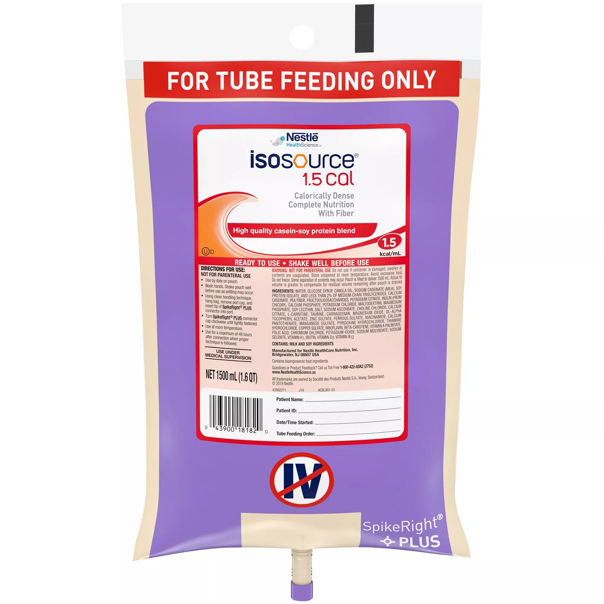 Isosource 1.5 Cal Tube Feeding Formula, 1,500-mL Bag