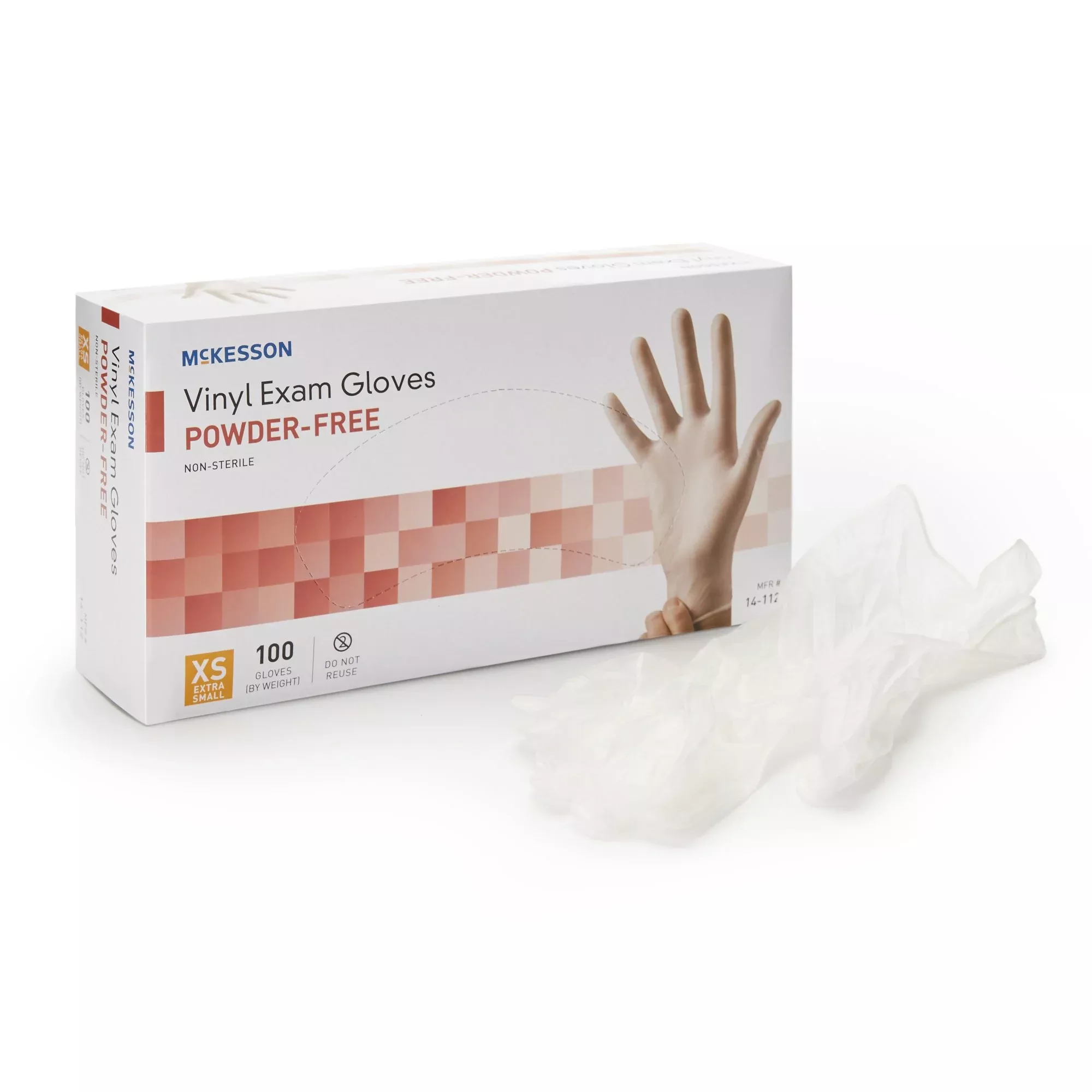 McKesson 14-112 Vinyl Exam Glove, Extra Small, Clear