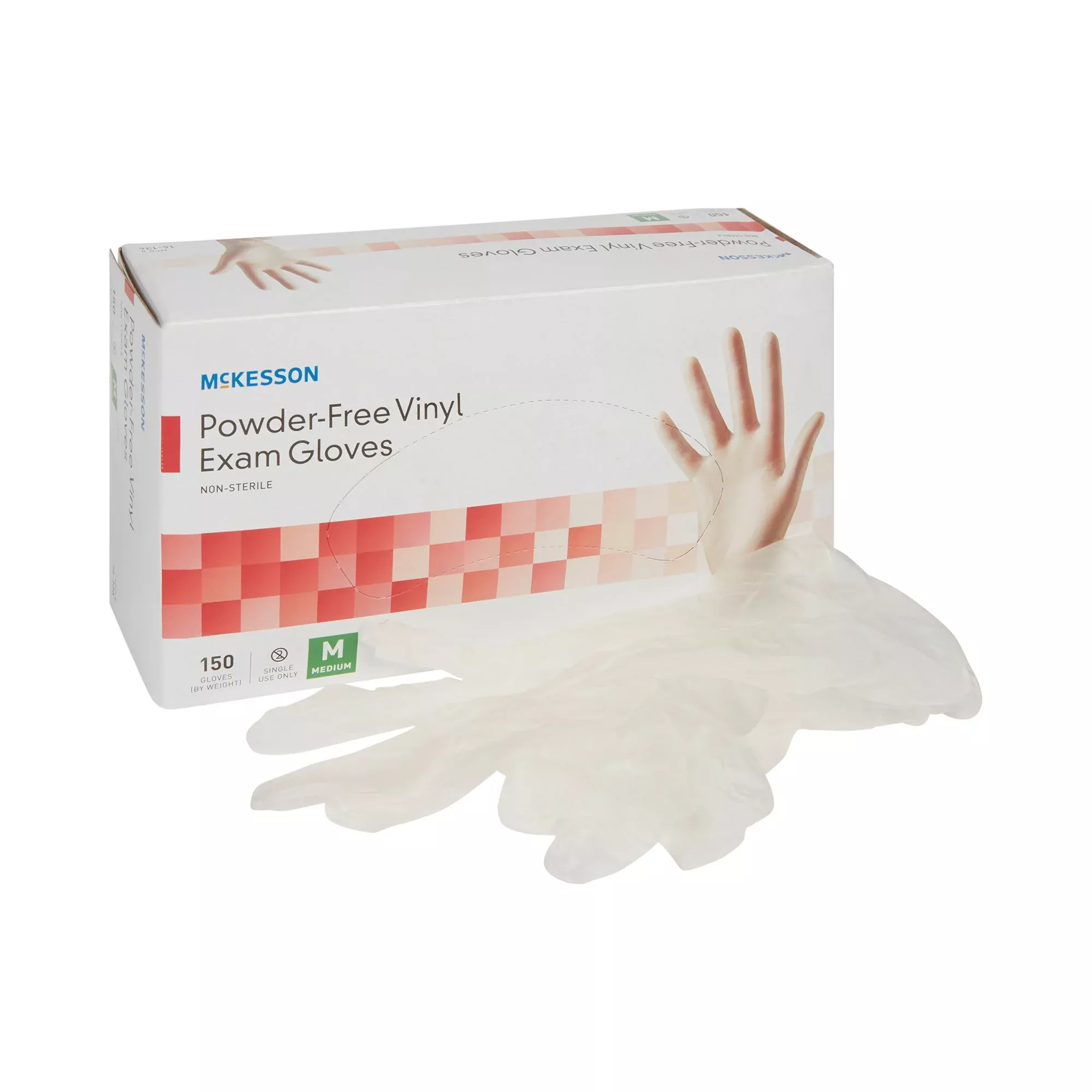 McKesson 14-136 Vinyl Exam Glove, Medium, Clear