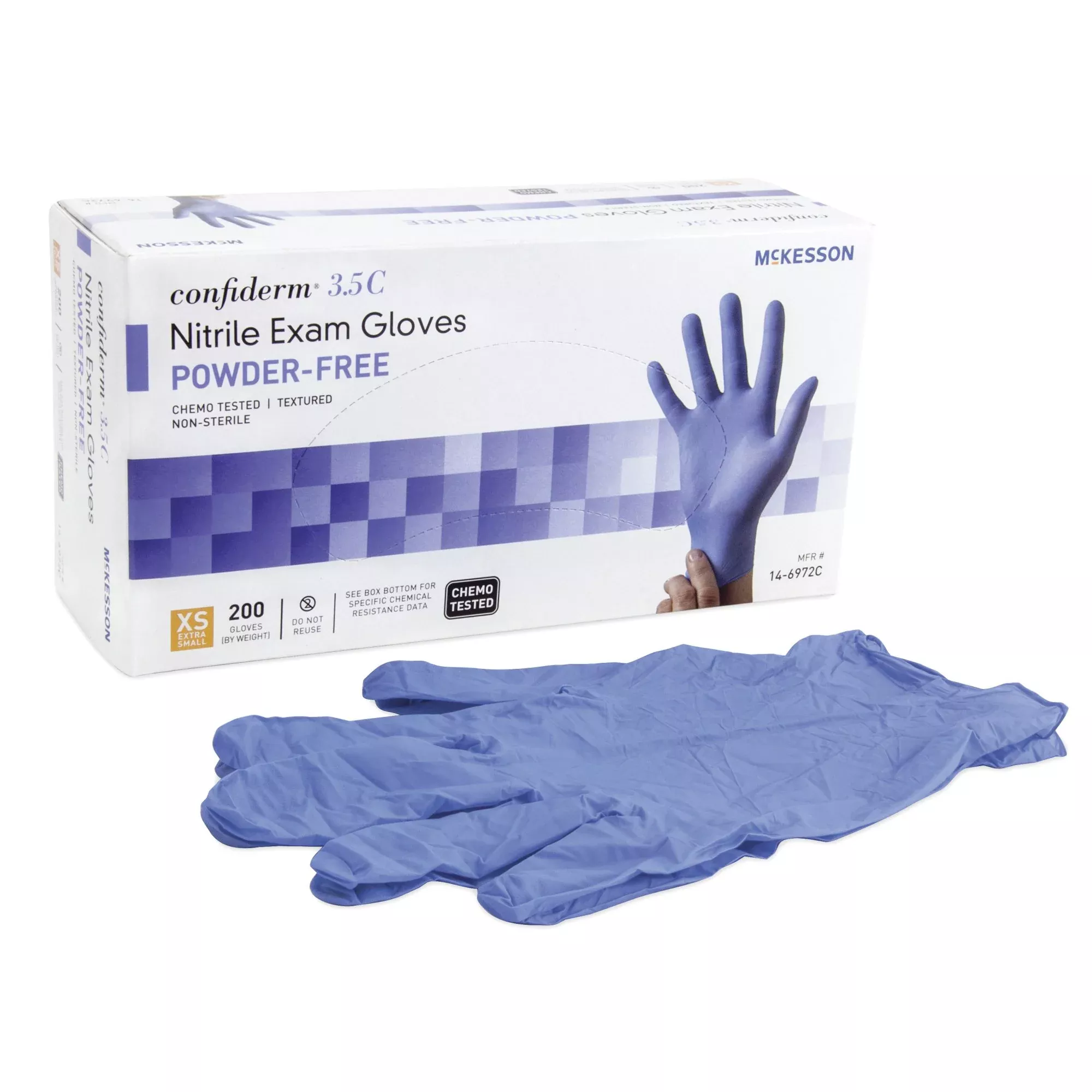 McKesson 14-6972C Confiderm 3.5C Nitrile Exam Glove, Extra Small, Blue