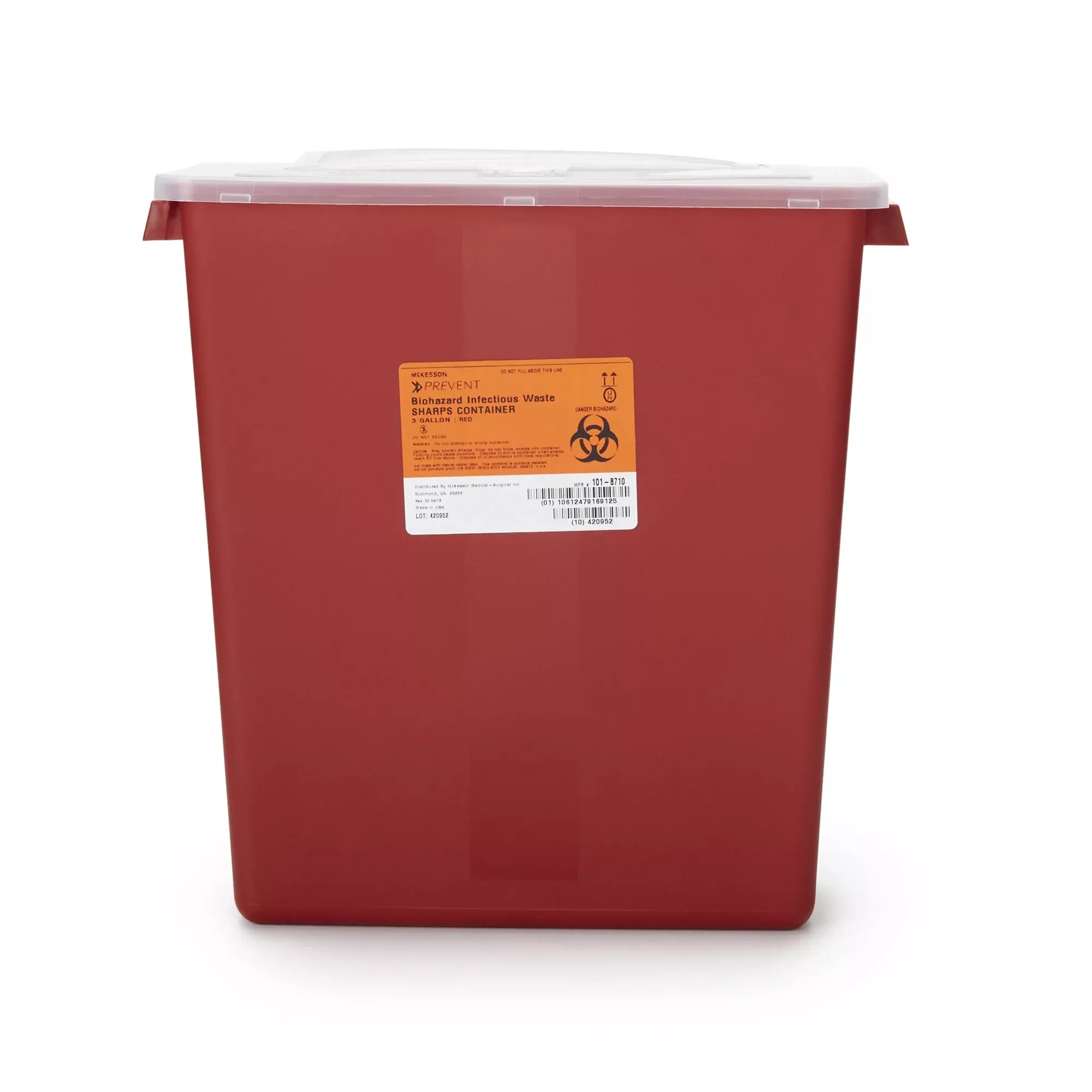 McKesson Prevent Multi-purpose Sharps Container, 3 Gallon, 13.5 x 12.5 x 6 Inch