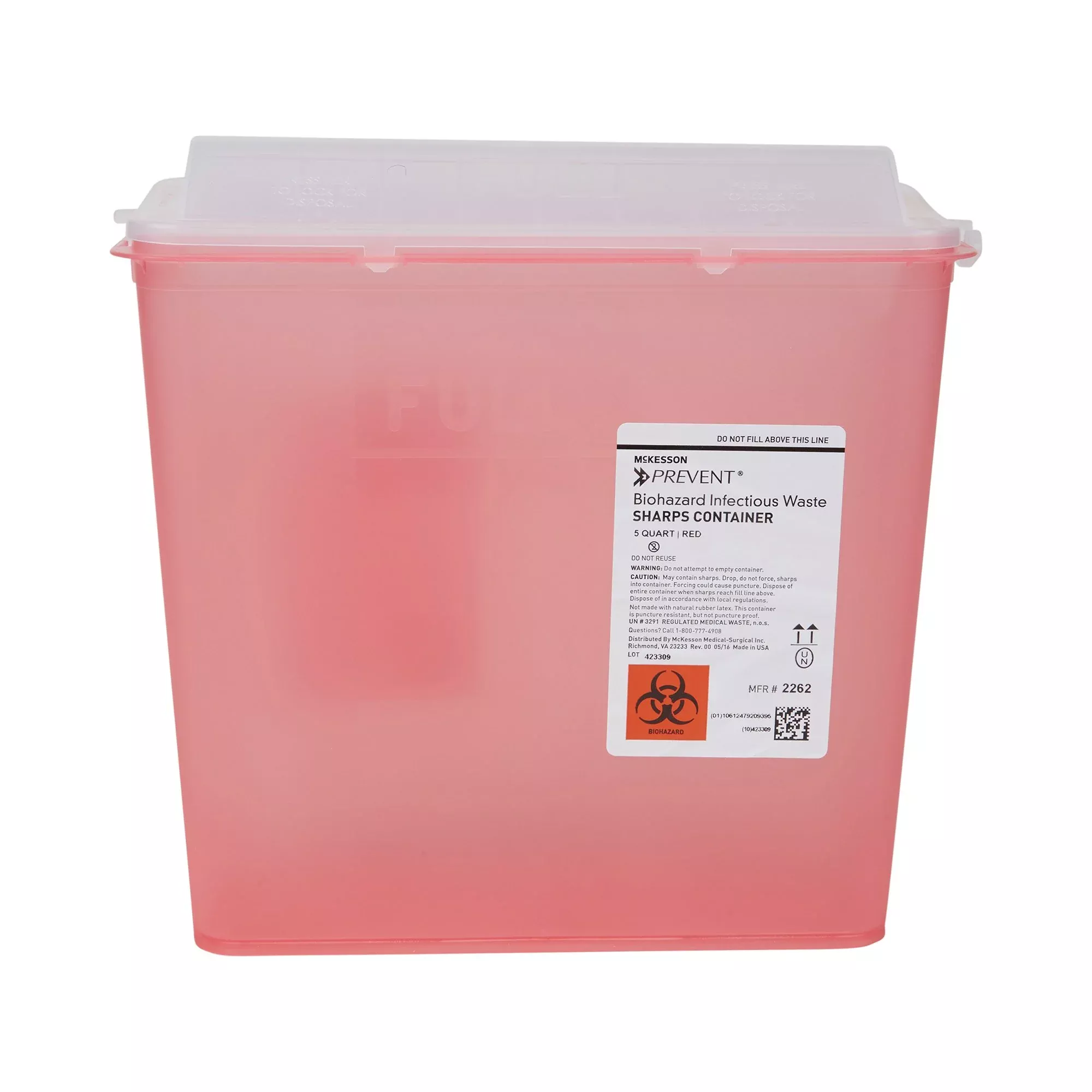 McKesson Prevent Red Sharps Container, 1.25 Gallon, 10.75 x 10.5 x 4.75 Inch