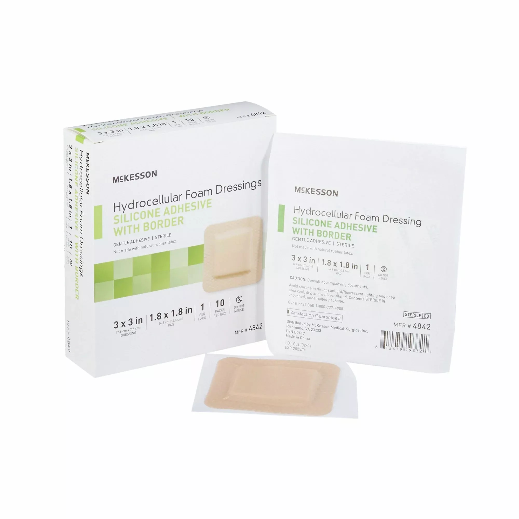 McKesson Silicone Adhesive with Border Silicone Foam Dressing, 3 x 3 Inch