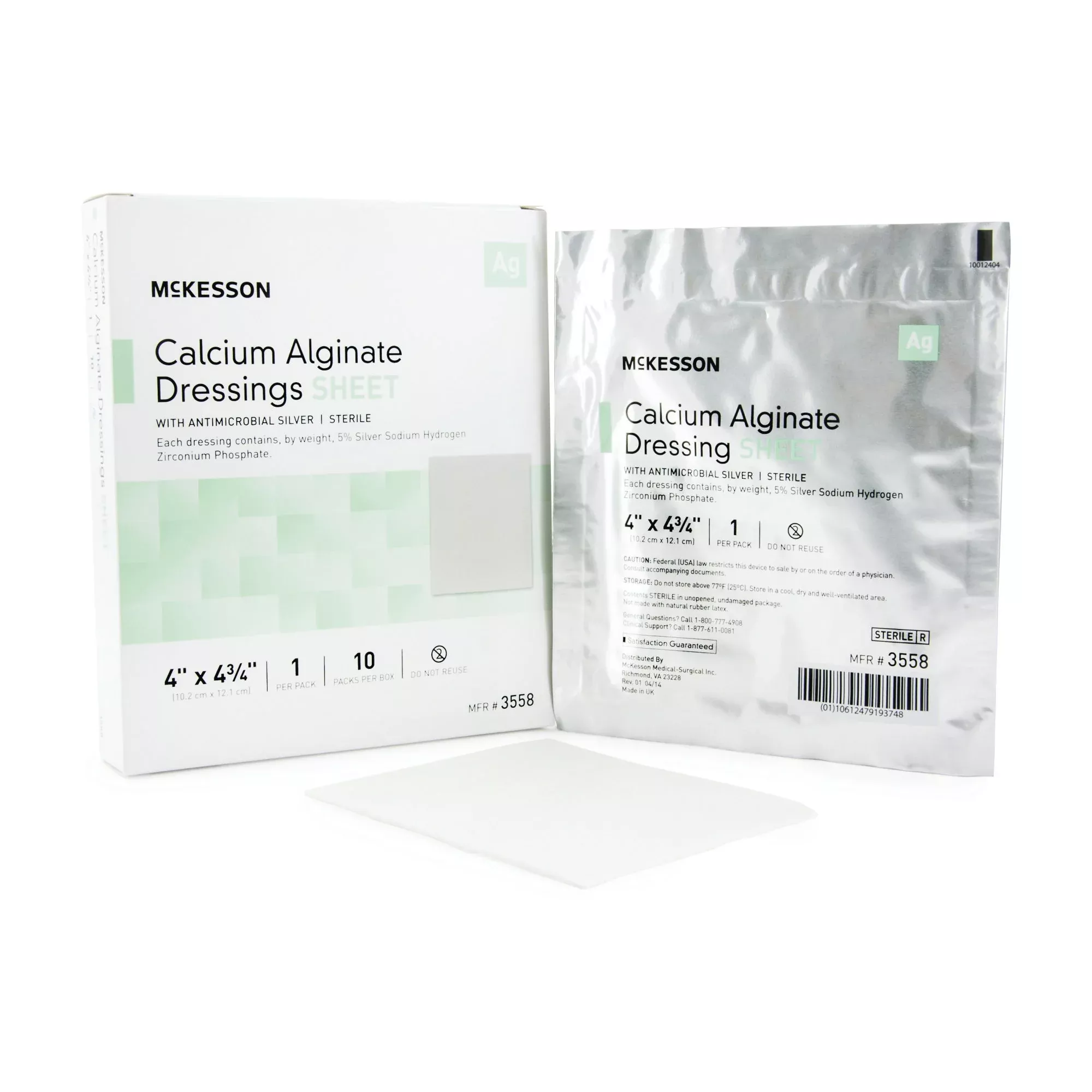 McKesson Silver Calcium Alginate Dressing, 4 x 4¾ Inch