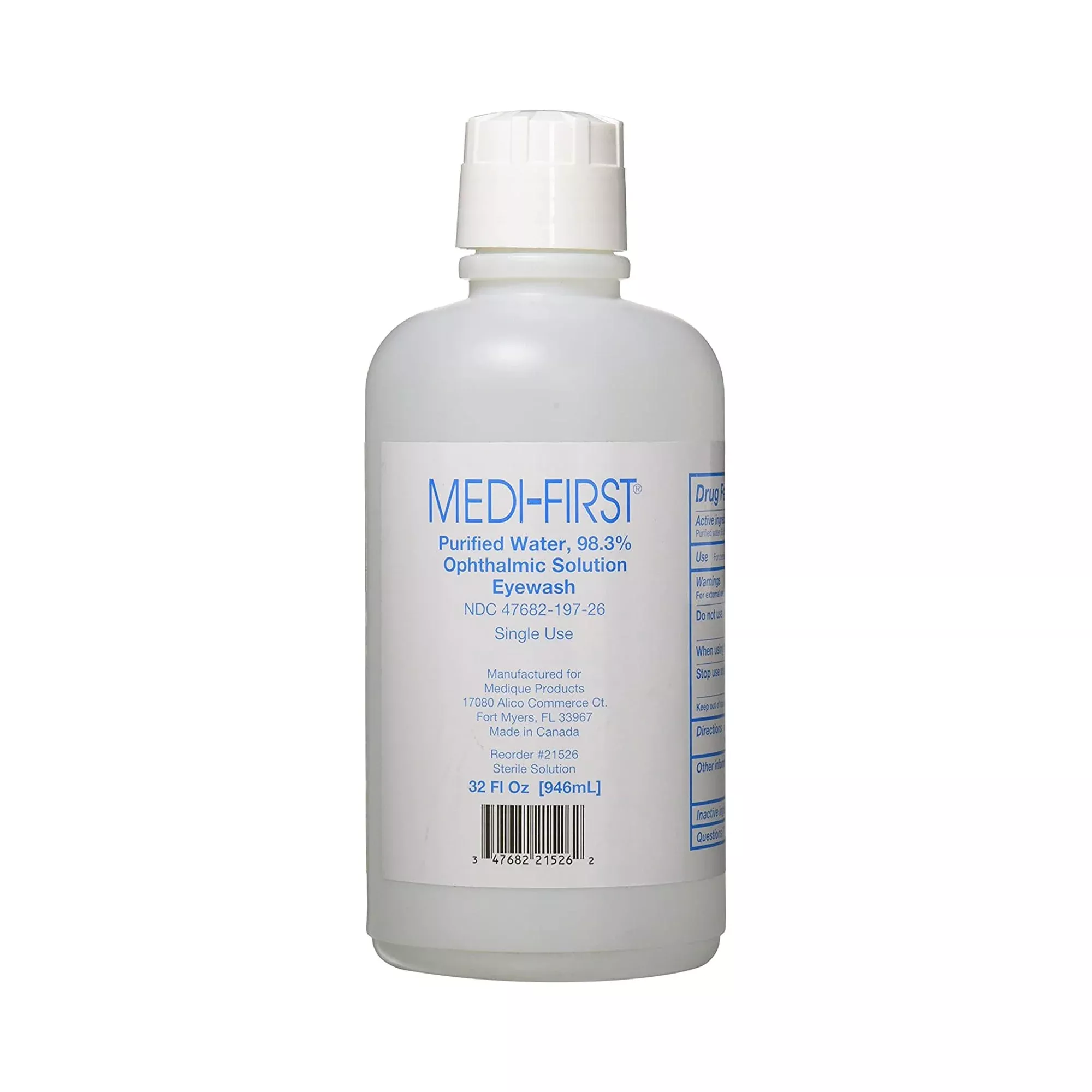 Medi-First 98.3% Purified Water Ophthalmic Solution Eyewash, 1-quart Bottle
