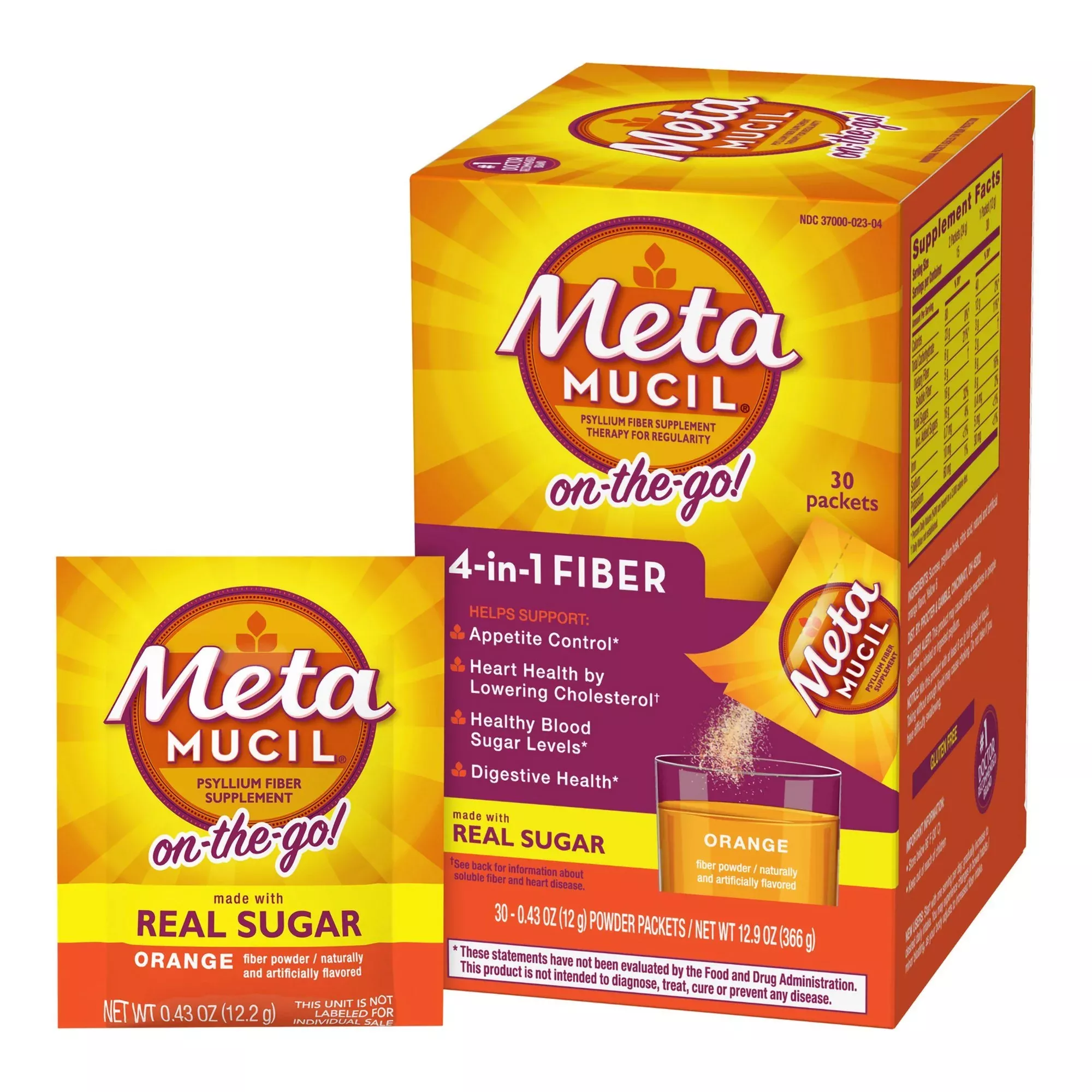 Metamucil Psyllium Fiber Supplement On-the-Go! Orange
