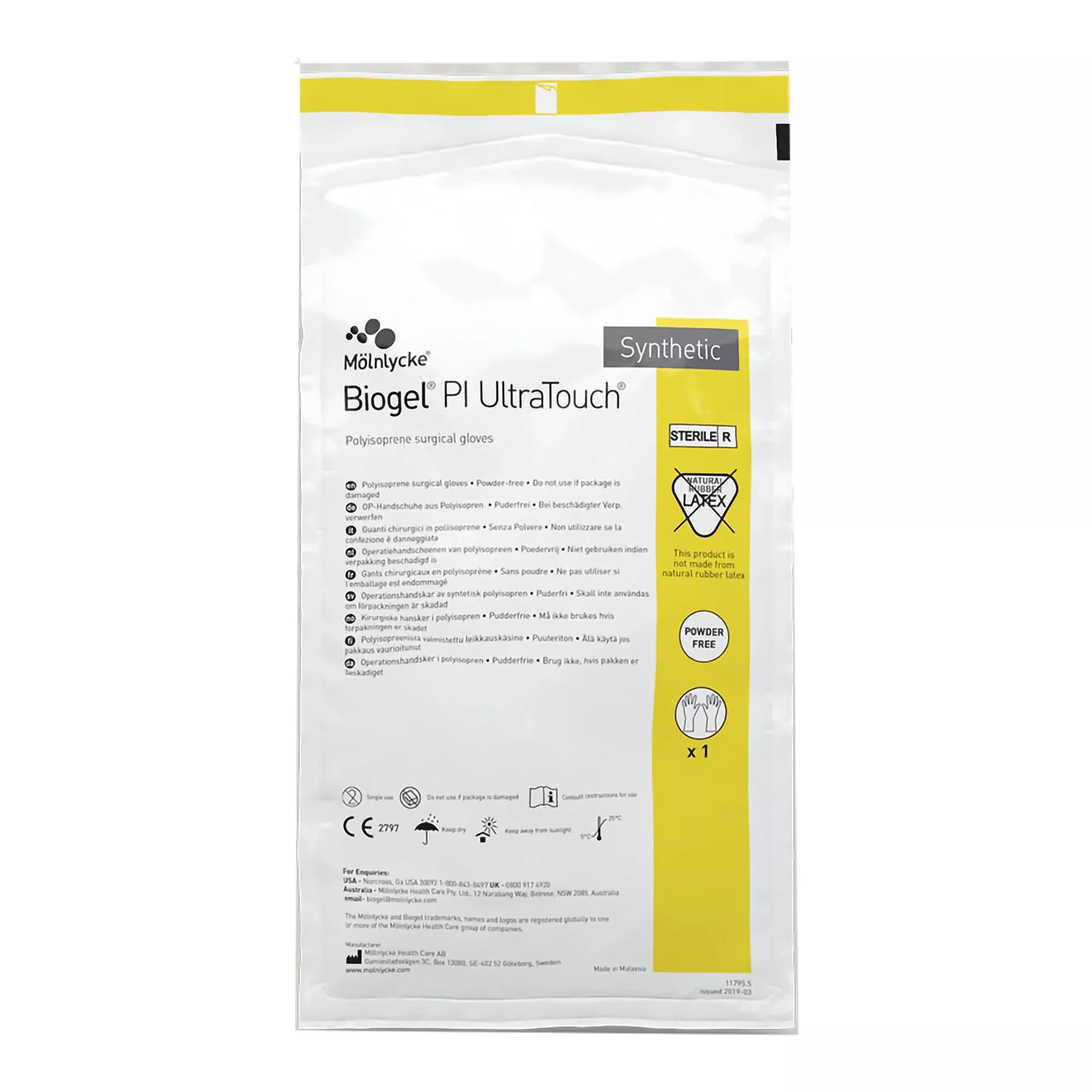 Molnlycke 41175 Biogel PI UltraTouch Polyisoprene Surgical Glove, Size 7.5