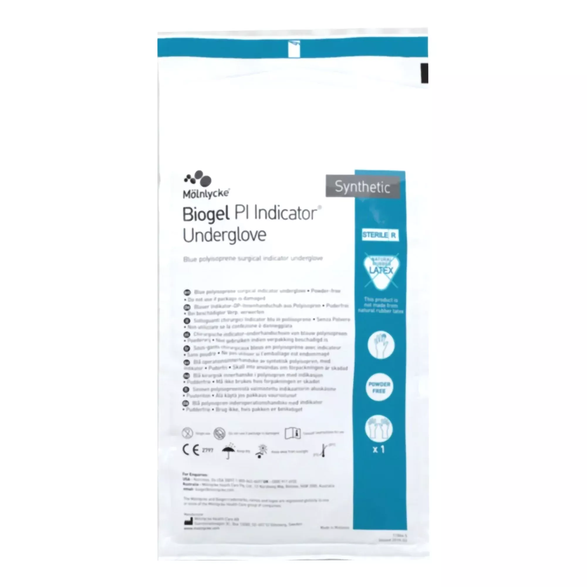 Molnlycke 689034 Biogel 41675 PI Indicator Polyisoprene Surgical Underglove, Size 7.5