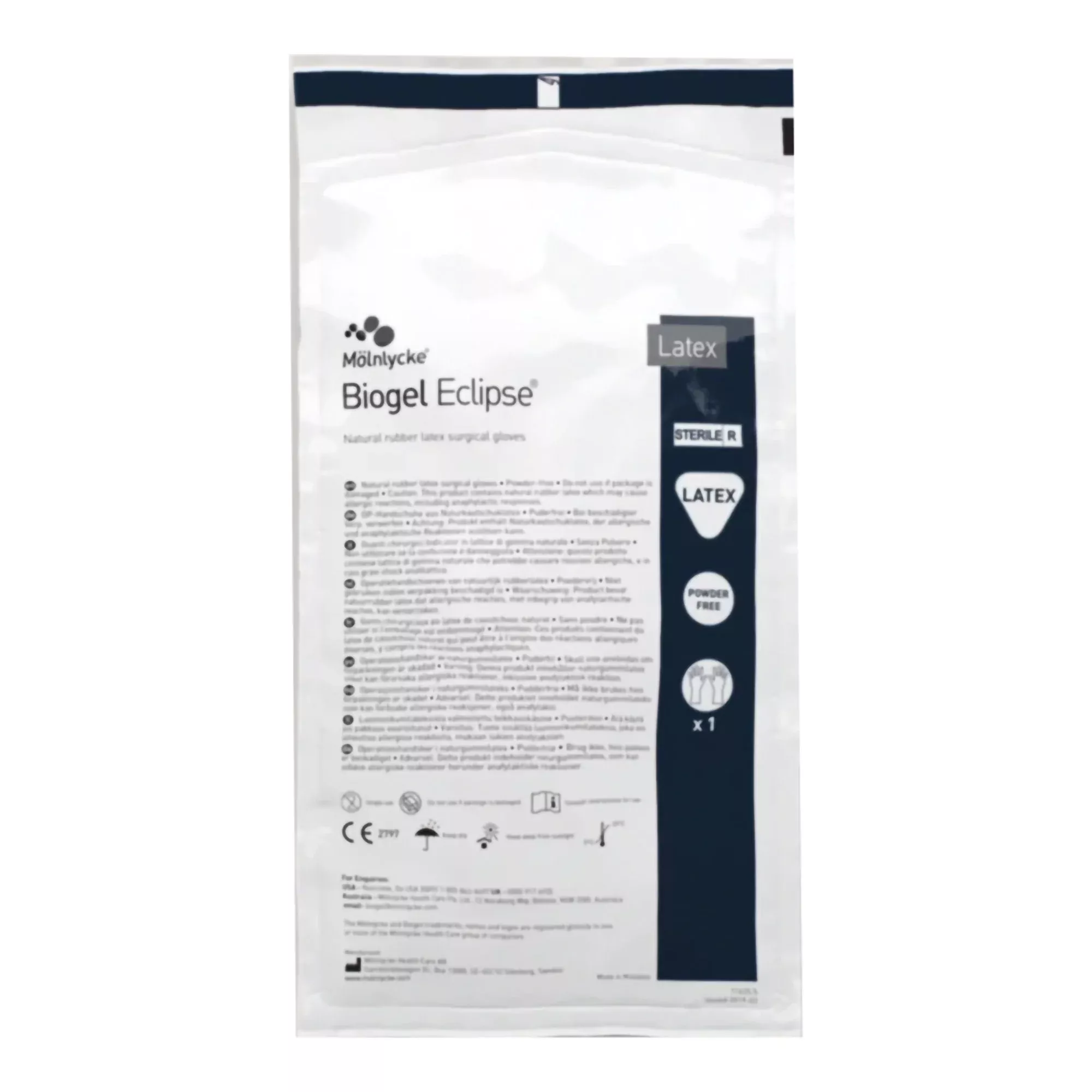 Molnlycke 75275 Biogel Eclipse Latex Surgical Glove, Size 7.5, Straw Color