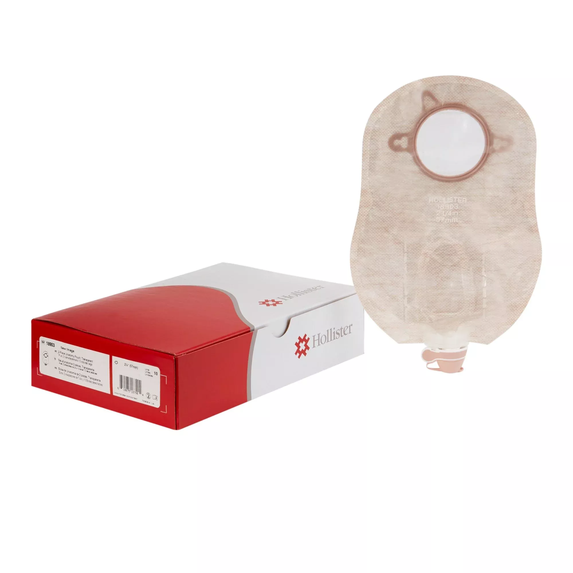 New Image™ Two-Piece Transparent Urostomy Pouch, 57 mm Flange, Red Match