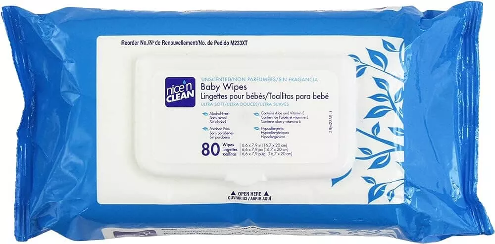 Nice and Clean Baby Wipe Unscented 7" x 8", Sterile, Latex-free