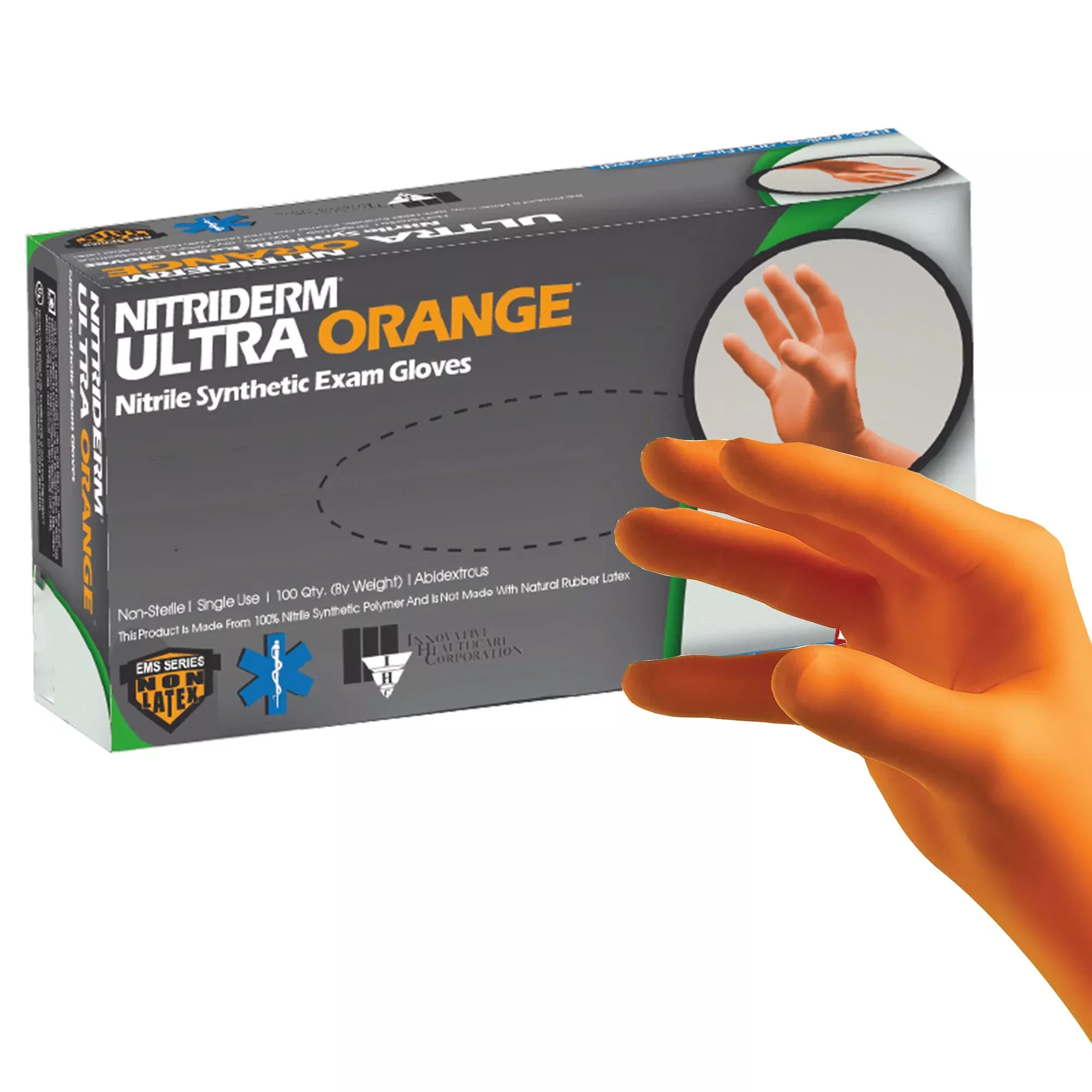 NitriDerm Ultra Orange™ Nitrile Exam Glove, Large, Orange