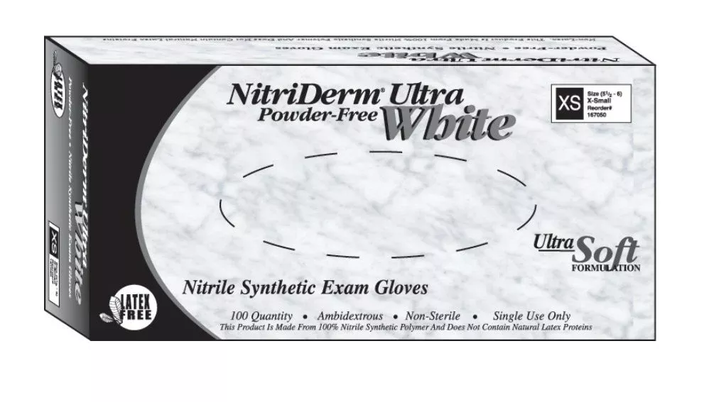 NitriDerm Ultra White Nitrile Exam Glove, Large, White