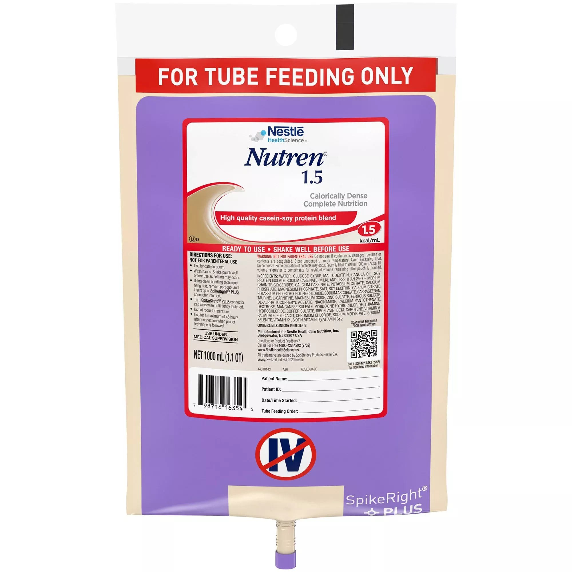 Nutren 1.5 Ready to Hang Prefilled Container, 1000 mL Bag