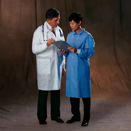 O&M Halyard Inc Lab Coat Basic White X-Large Knee Length Disposable - M-276139-3346 - Case of 25