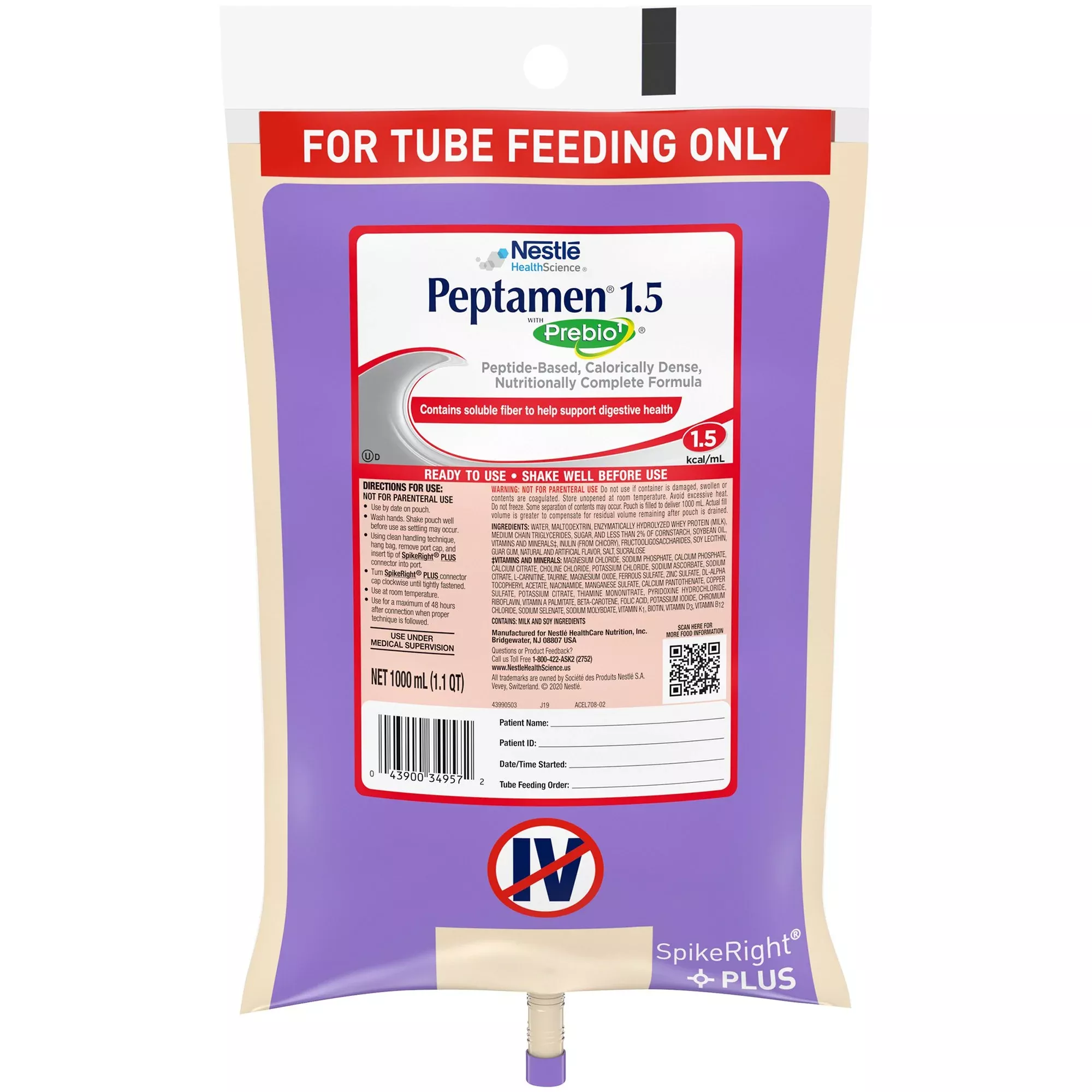Peptamen 1.5 with Prebio1™ Peptide-Based Nutritionally Complete Formula, 1 Lite