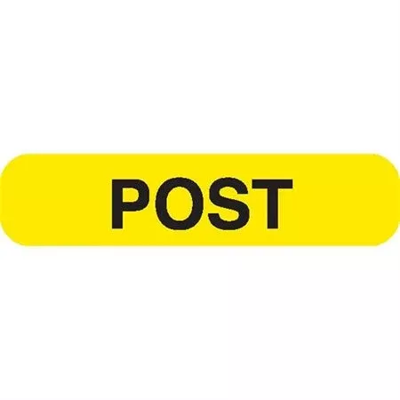 Phlebotomy/Specimen Receiving Labels POST" - Yellow with black text - 1.625"W x 0.375"H