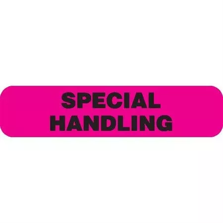 Phlebotomy/Specimen Receiving Labels SPECIAL HANDLING" - Fluorescent pink with black text - 1.625"W x 0.375"H