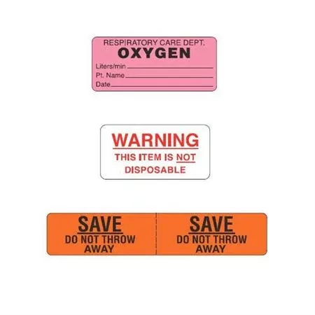 Pre-Cut Respiratory Therapy Labels Oxygen Therapy - 2.25"W x 1"H each